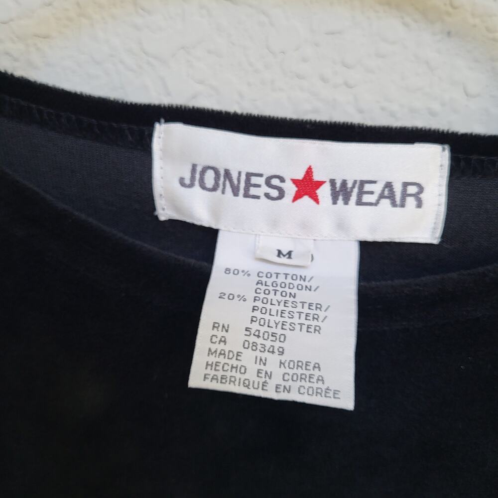 Vintage Velour Top 90s Jones Wear Womens Medium Black Long Sleeve Oversize - Picture 3 of 10